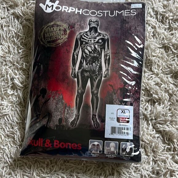 NEW ADULT MORPH SKULL BONES HALLOWEEN COSTUME SIZE XL XLARGE Full Body - Picture 2 of 9